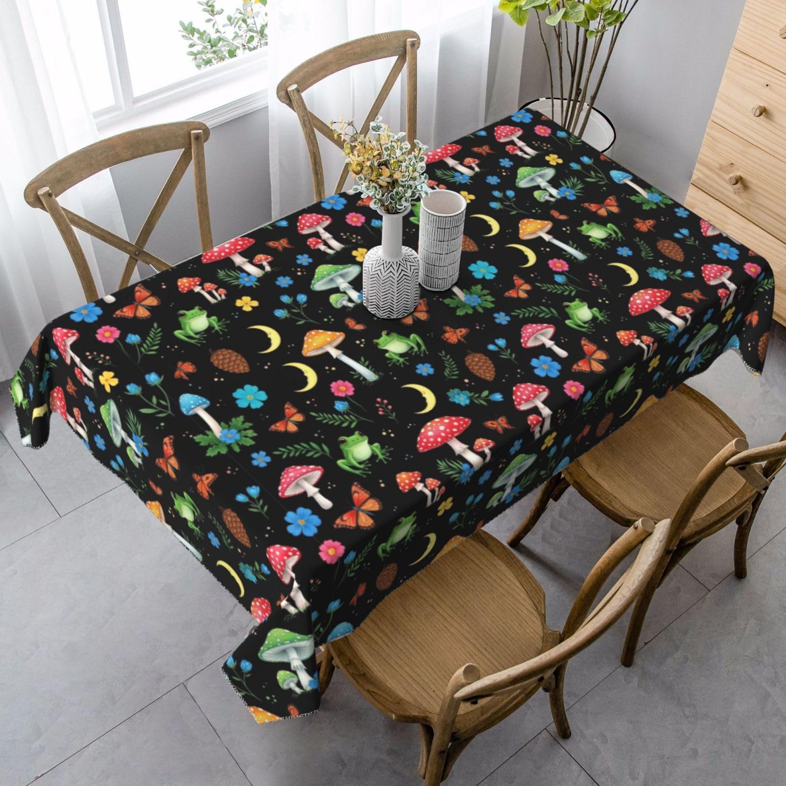 Nappe grenouilles lunaires feuilles de champignons psychédéliques housse table imperméable