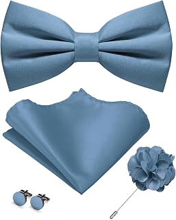 Solid Color Pre-tied Bow Tie and Pocket Square Cufflinks Lapel Pin Sets for Men 4PCS