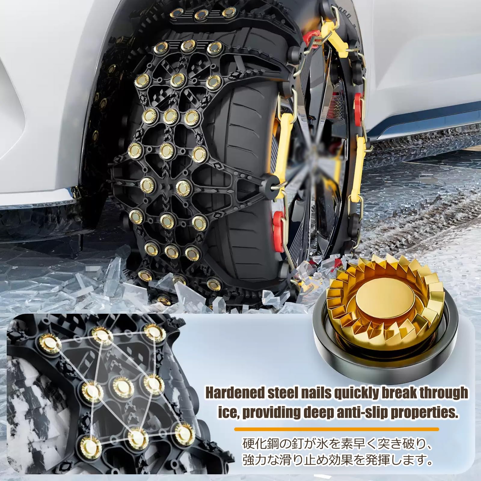 Catene antiscivolo per pneumatici auto, confezione da 2 pezzi, trazione di emergenza su neve e ghiaccio, adatte per veicoli con larghezza di 155-315 mm, per SUV e camion leggeri, sicurezza invernale