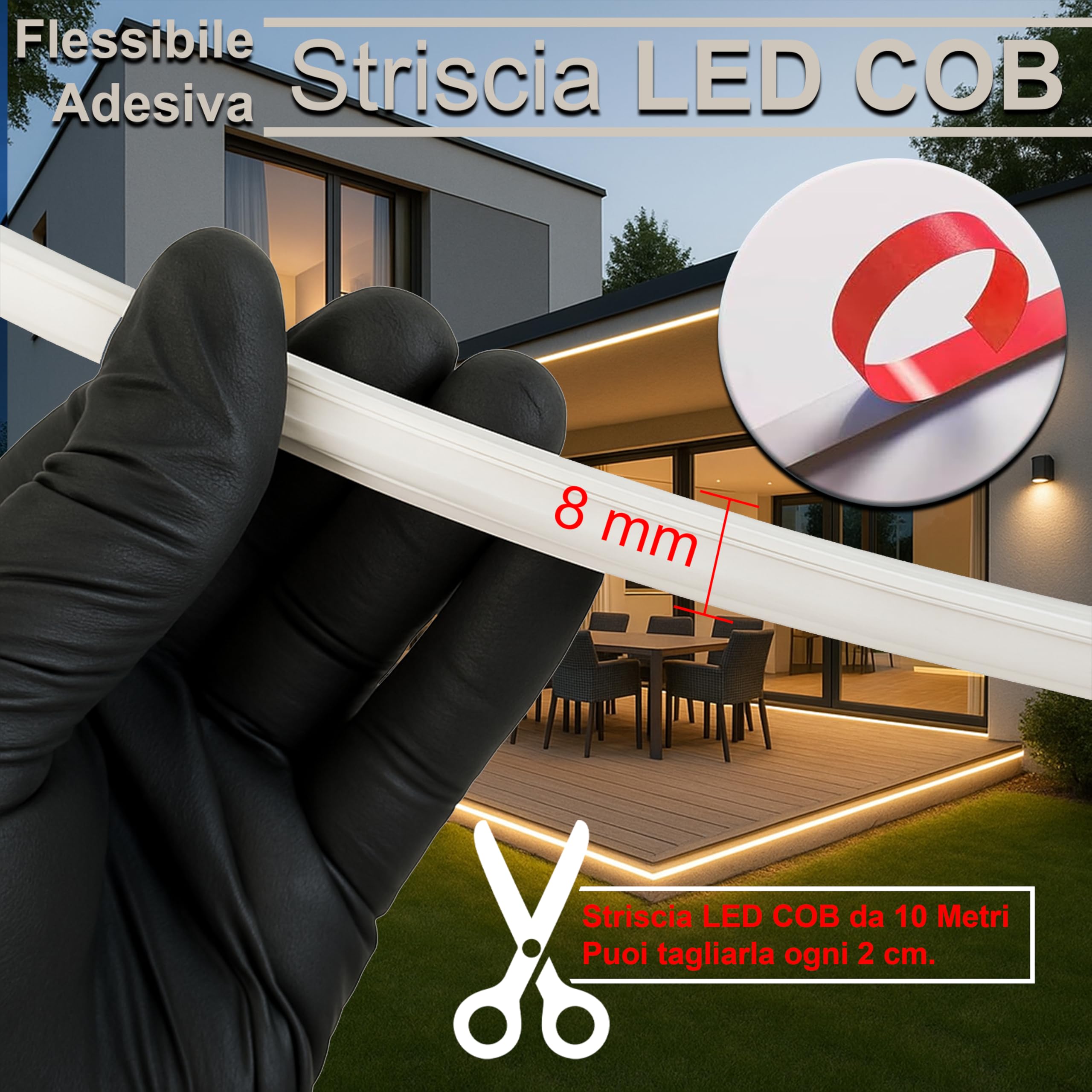 MAKA Striscia Led Cob Adesiva 10 metri, Striscia LED Esterno 24V Alta Luminosità, 280 Luci al Metro - Ip68 Impermeabile - 15W/m, Luci Led Camera da Letto (Con trasformatore, Luce naturale (4000K))