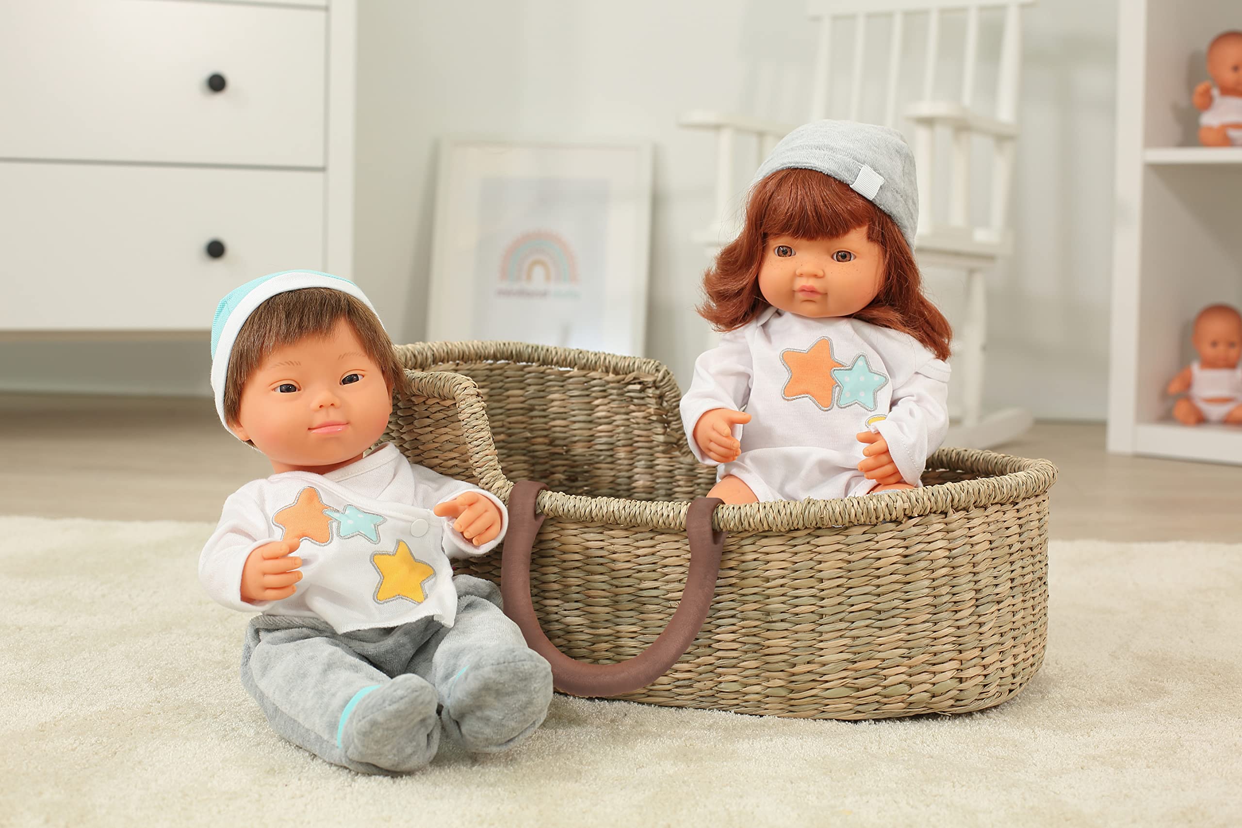 Cestino Per Bambole In Foglie Di Palma Intrecciate A Mano - 40x18x17 Cm, Lettino Viaggio Per Bambole E Peluche