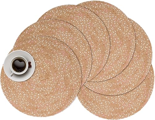 Miniatura 20 de Zupro Juego de 6 manteles individuales redondos, alfombrillas de mesa trenzadas resistentes al calor, antideslizantes, lavables, para cocina, mesas