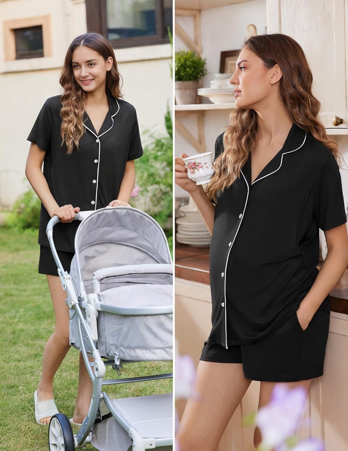 Ekouaer Women's Maternity Nursing Pajama Sets Button Down Postpartum Pajamas Short Sleeve Breastfeeding Clothes - Image 2