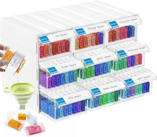 ARTDOT Storage Boxes for Diamond Painting, 9 Set Stackable Craft Storage Organizers 315 Slots Individual Containers for Diamond Art Beads Nail Pill Rhinestones Seed