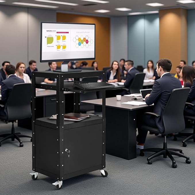 Carro para proyector DWVO con gabinete con llave, acero, negro miniatura 5