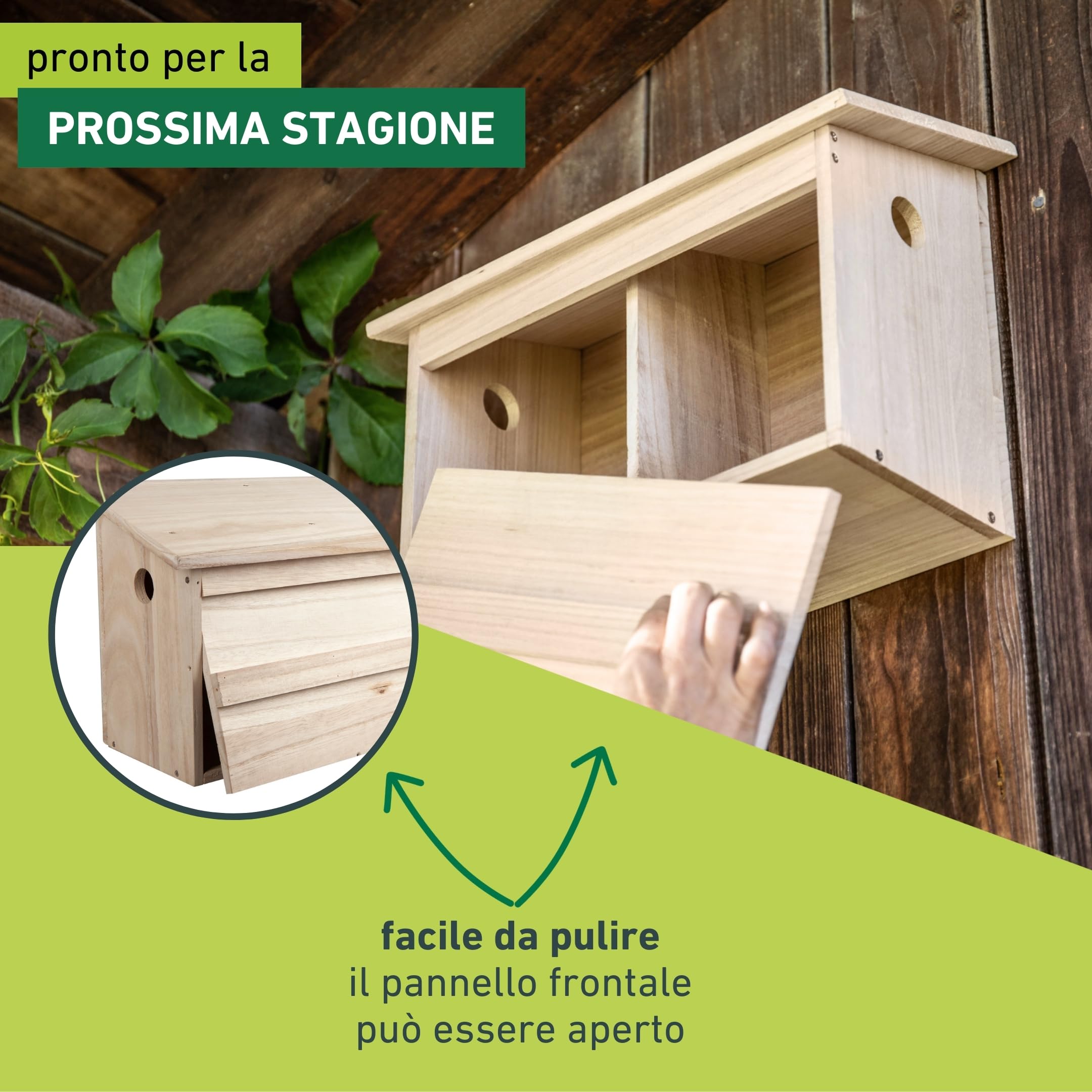 Windhager Twinhouse 07466 - Casetta per uccelli con due camere separate, per uccelli e allevamenti, 18 x 38 x 26 cm, colore naturale