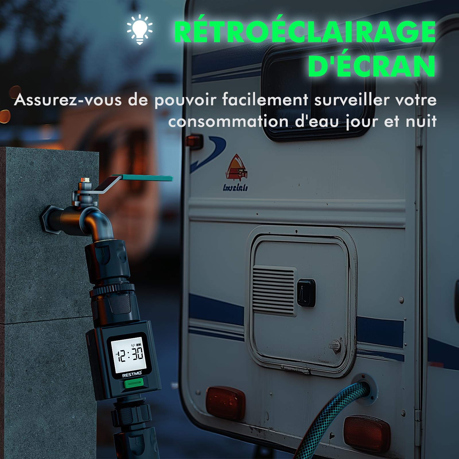 RESTMO Compteur de débit d'eau Intelligent Robinet Tuyau d'arrosage