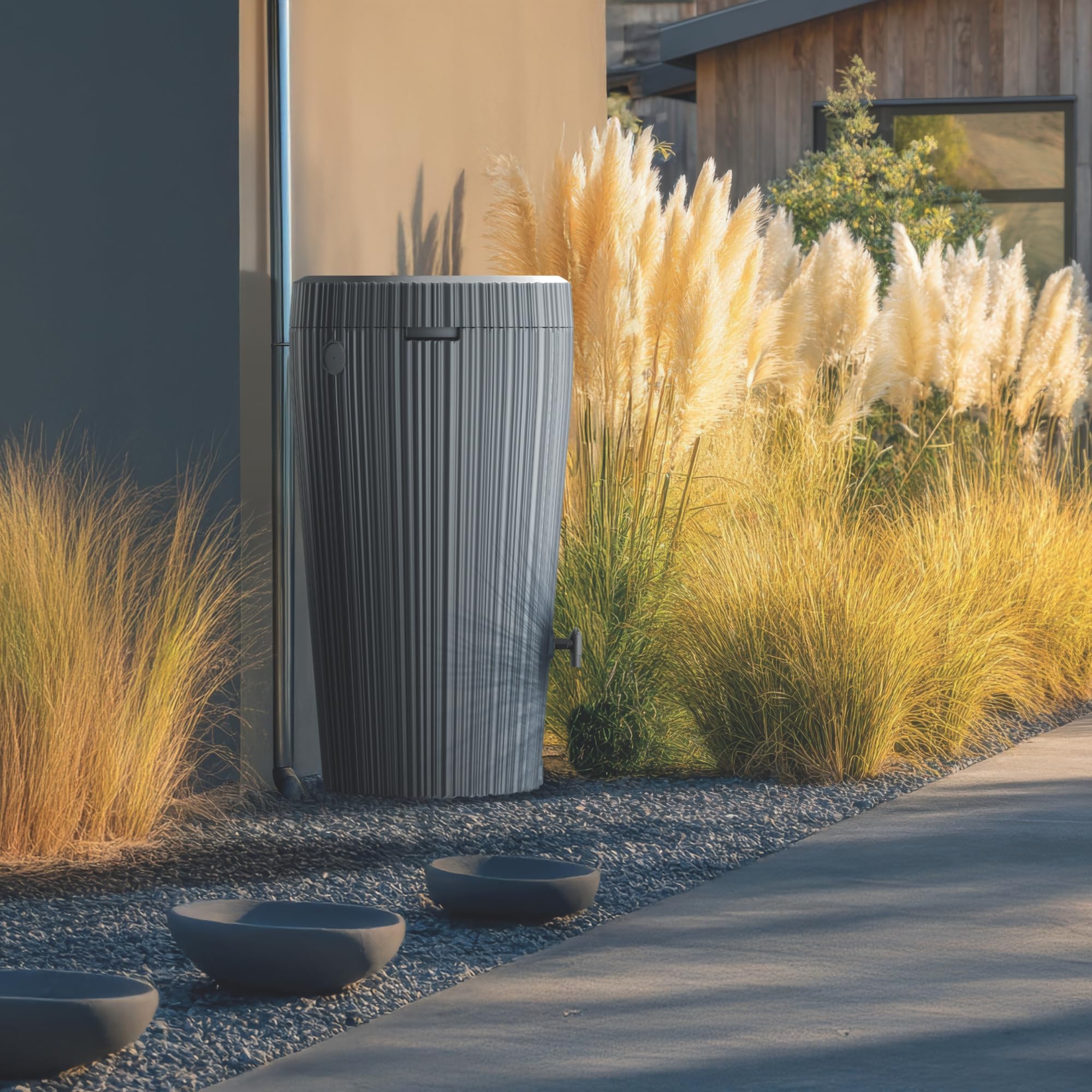 YourCasa EcoVase - Barril de lluvia (210 L, con grifo, para plantas, plástico, resistente a las heladas, depósito de agua de lluvia, para jardín, colector de lluvia, color gris)