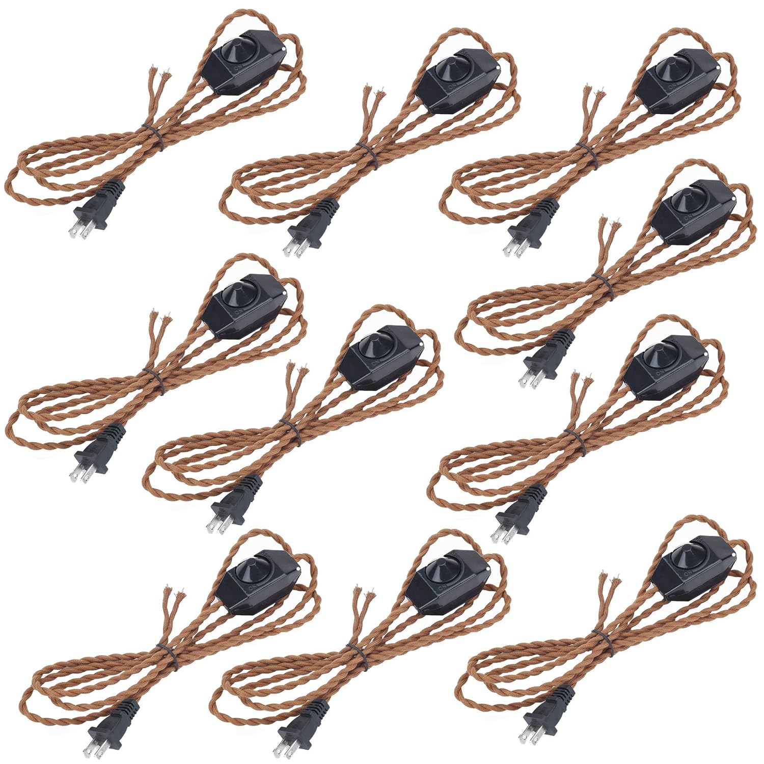 5.9' Braided Wire with Dimmer Weave Rope for DIY Retro Style Replacement Open Wires Dimmable Switch Plug-in Cord（Brown）,Customizable,10PCS
