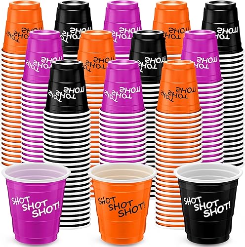 Lounsweer 100 vasos de plástico para Halloween, vasos desechables de 2 onzas, mini vasos de fiesta de 2 onzas para despedida de soltera, cumpleaños,