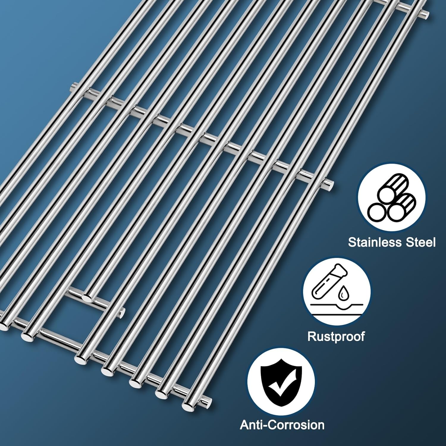 Adviace Grill Replacement Parts for Kitchenaid 740-0781 720-0856V 720-0856, 4 Pieces Solid Stainless Steel Grill Grates for Kitchenaid 740-0781 4-Burner Grill