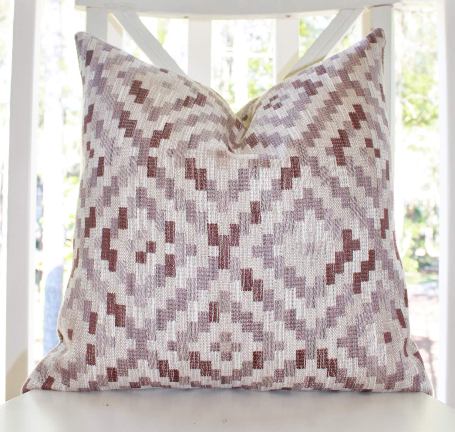 Toll2452 Designer Fig Plum Purple Lilac Geometric Pillow Cover Aubergine Pillow 18 x 18 inch 45 x 45cm