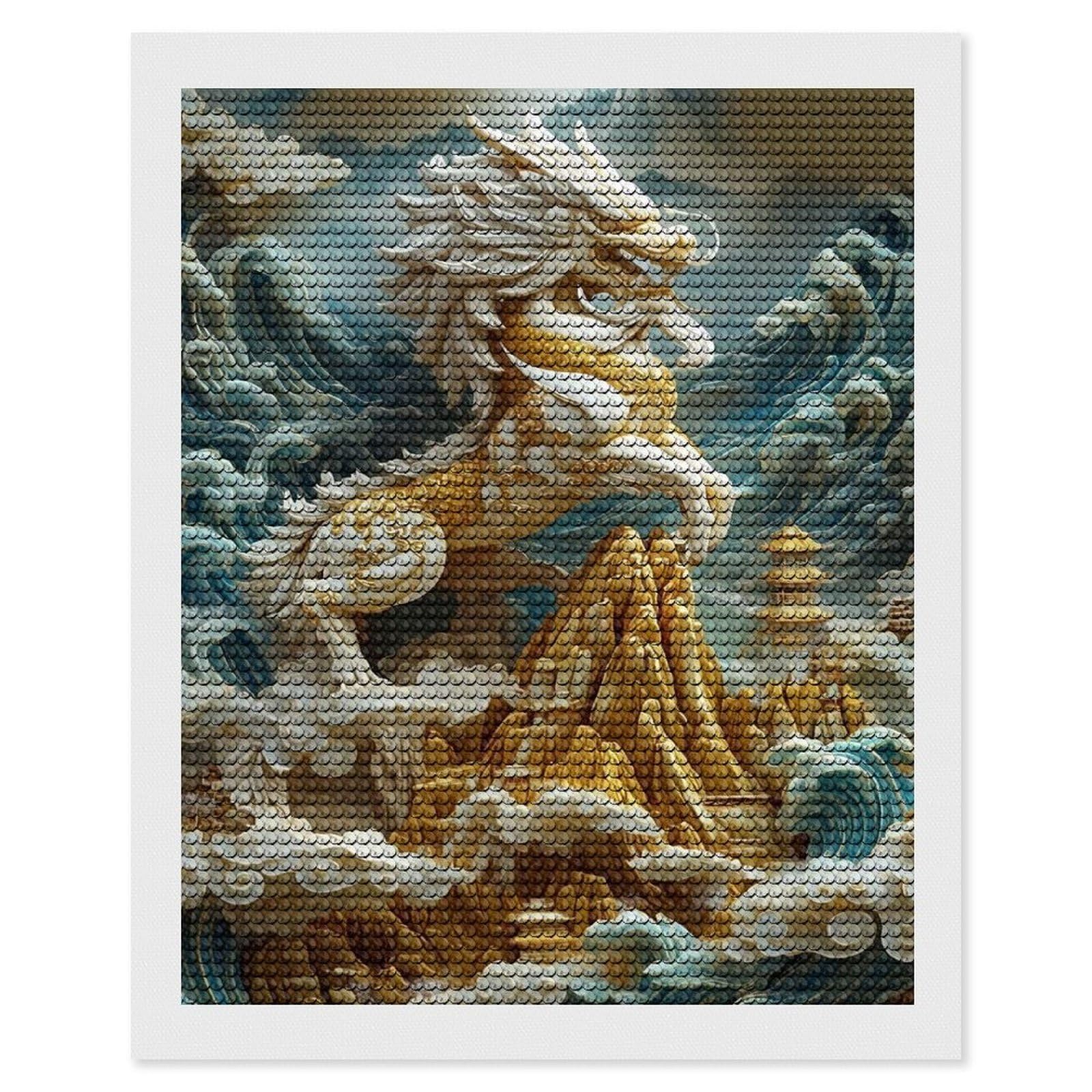 Junmoney Mythical Dragon Sculpture Round Drill Diamond Painting 16"x20", for Adults, Creative Leisure Activity, Office Decor, Holiday Gift Idea