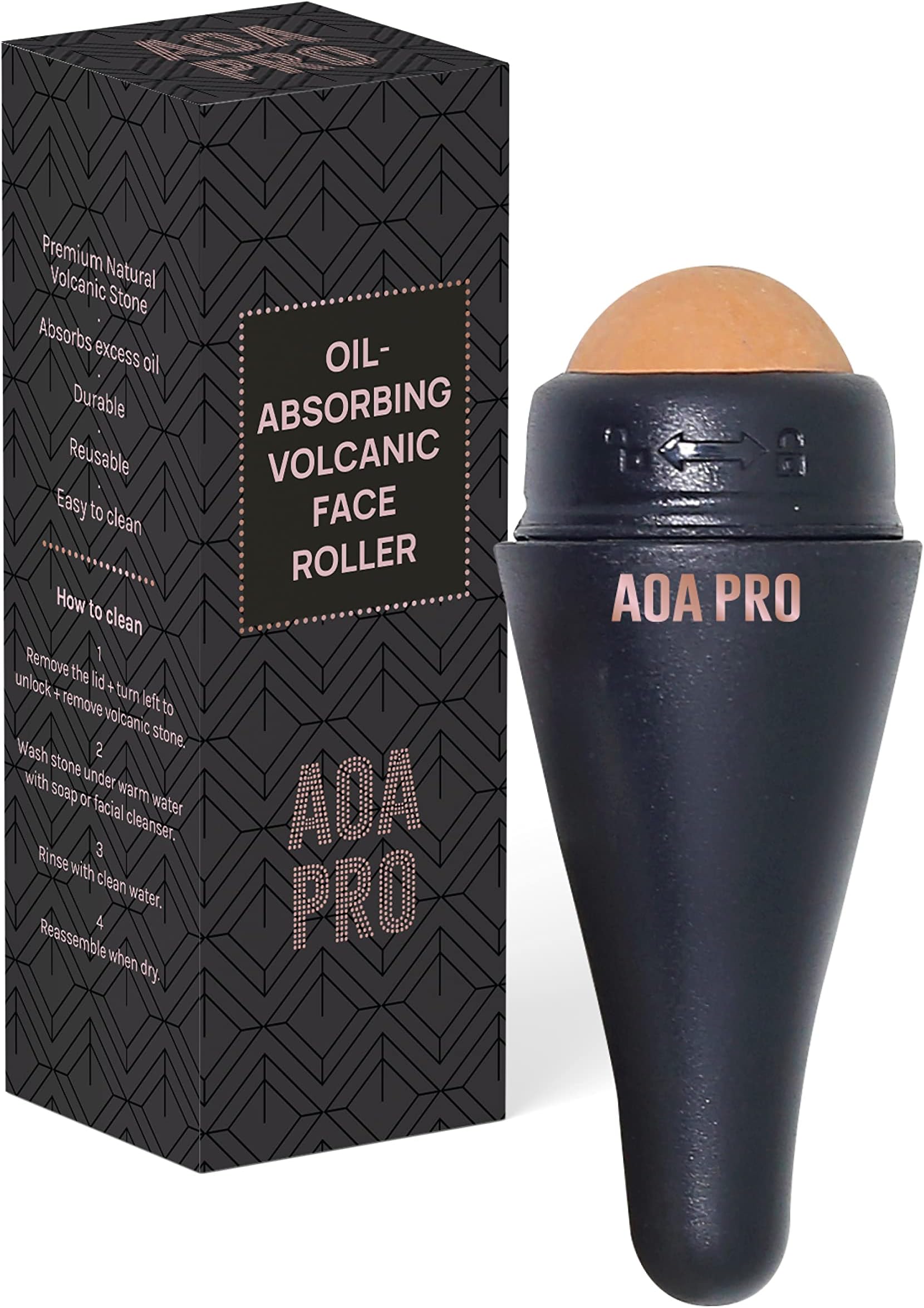 AOA Studio Face Roller for Oil-Absorbing Volcanic Face Roller Reusable Facial Skincare Tool Face Massage (Black)