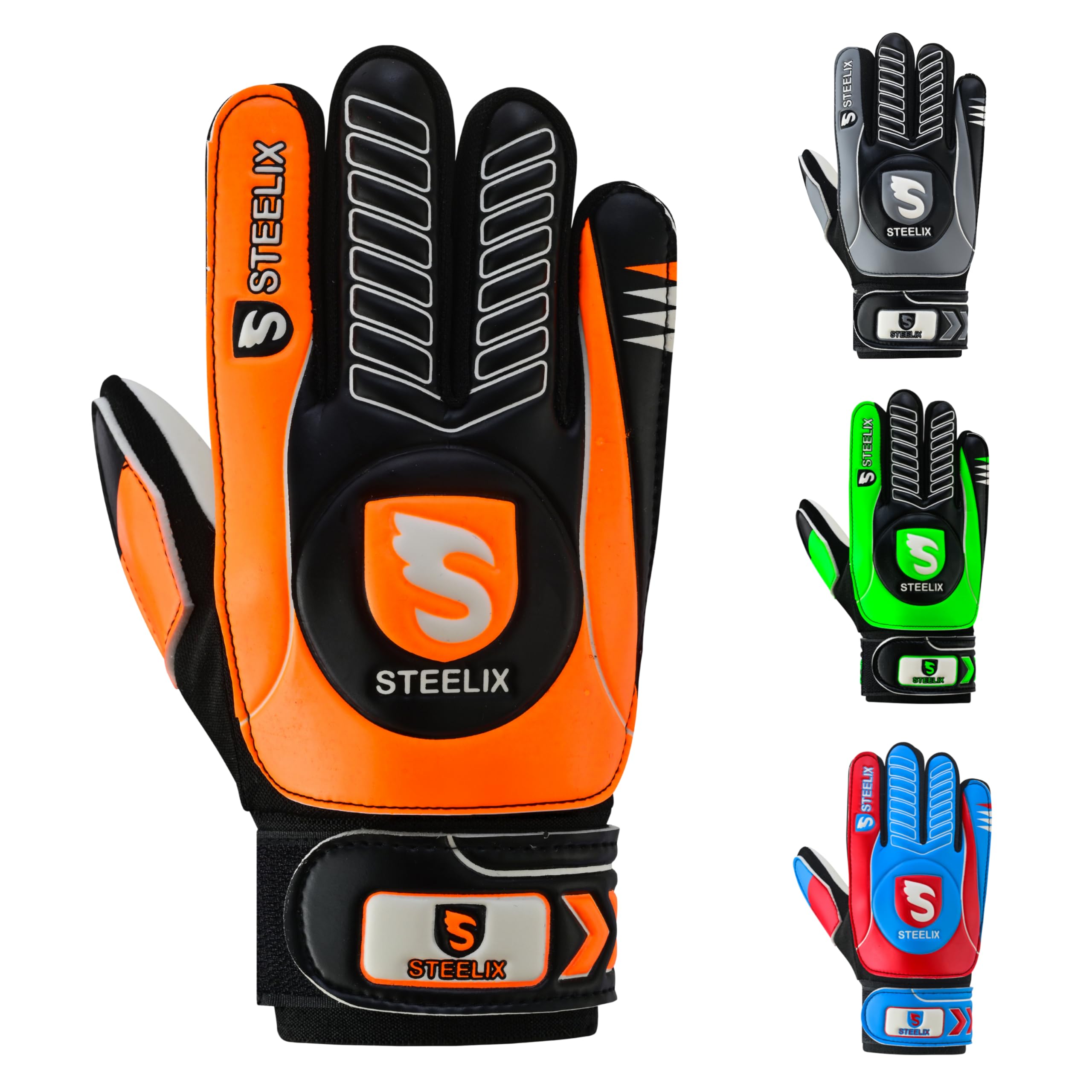 Steelix Junior Football Goalkeeper Gloves for Boys, Kids, and Youth Soccer Goalie Gloves with Super Grip Palms and Durable Protection