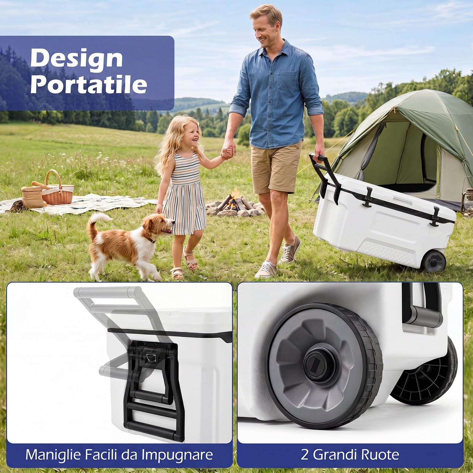 COSTWAY Frigorifero Portatile, Frigo da Campeggio con Ruote, Maniglie, Finestrino Ribaltabile, Portabicchieri, Apribottiglie e Sacchetti di Ghiaccio, per Campeggio, Pesca, Picnic e Festa