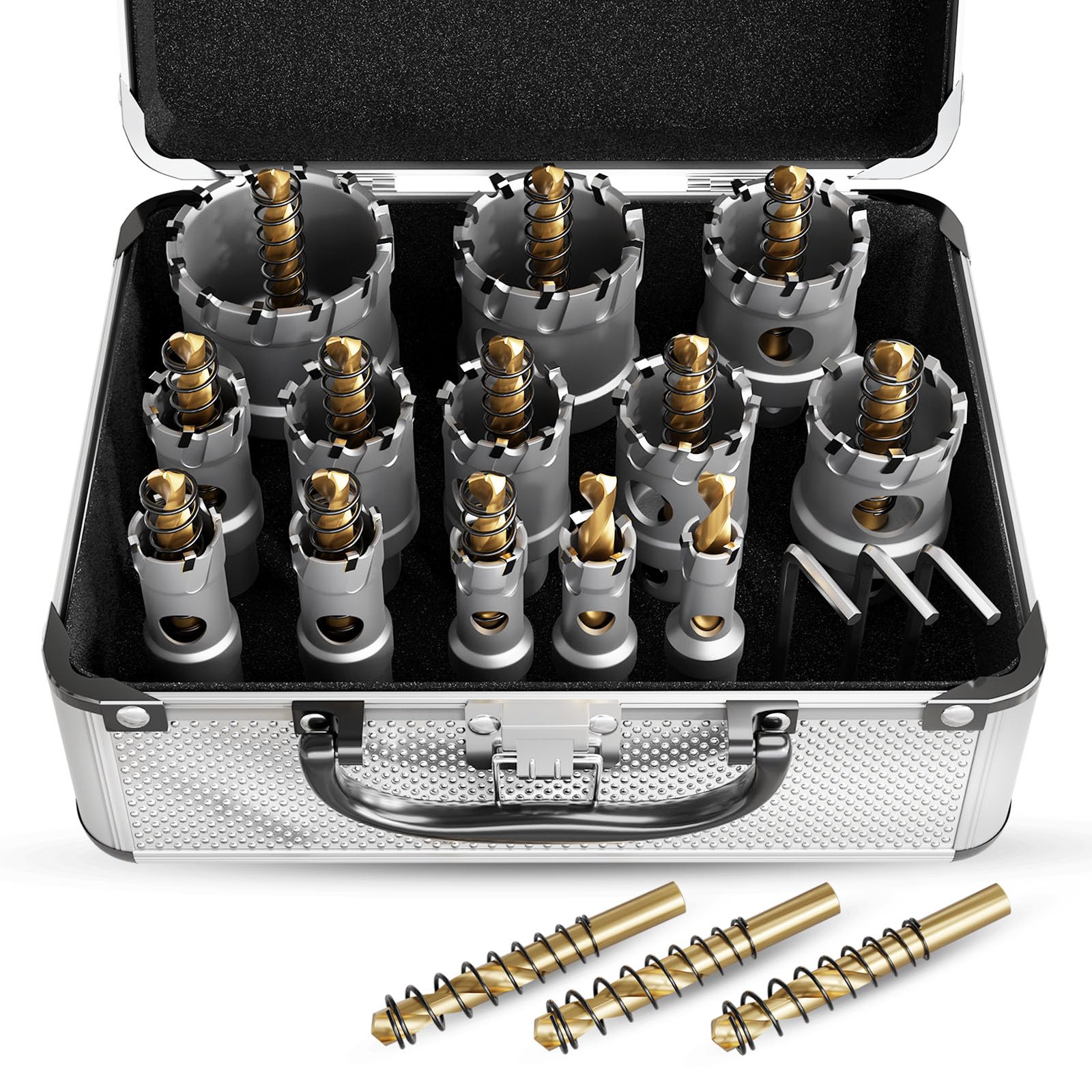 19 stück lochsäge metall set,Hartmetall Lochsäge,Hartmetall Bohrer Metall tarke TCT Bohrer Set,mit Titan-Piloten und L-Wrench,für Stahl Eisen Aluminum Metall Hole Saw