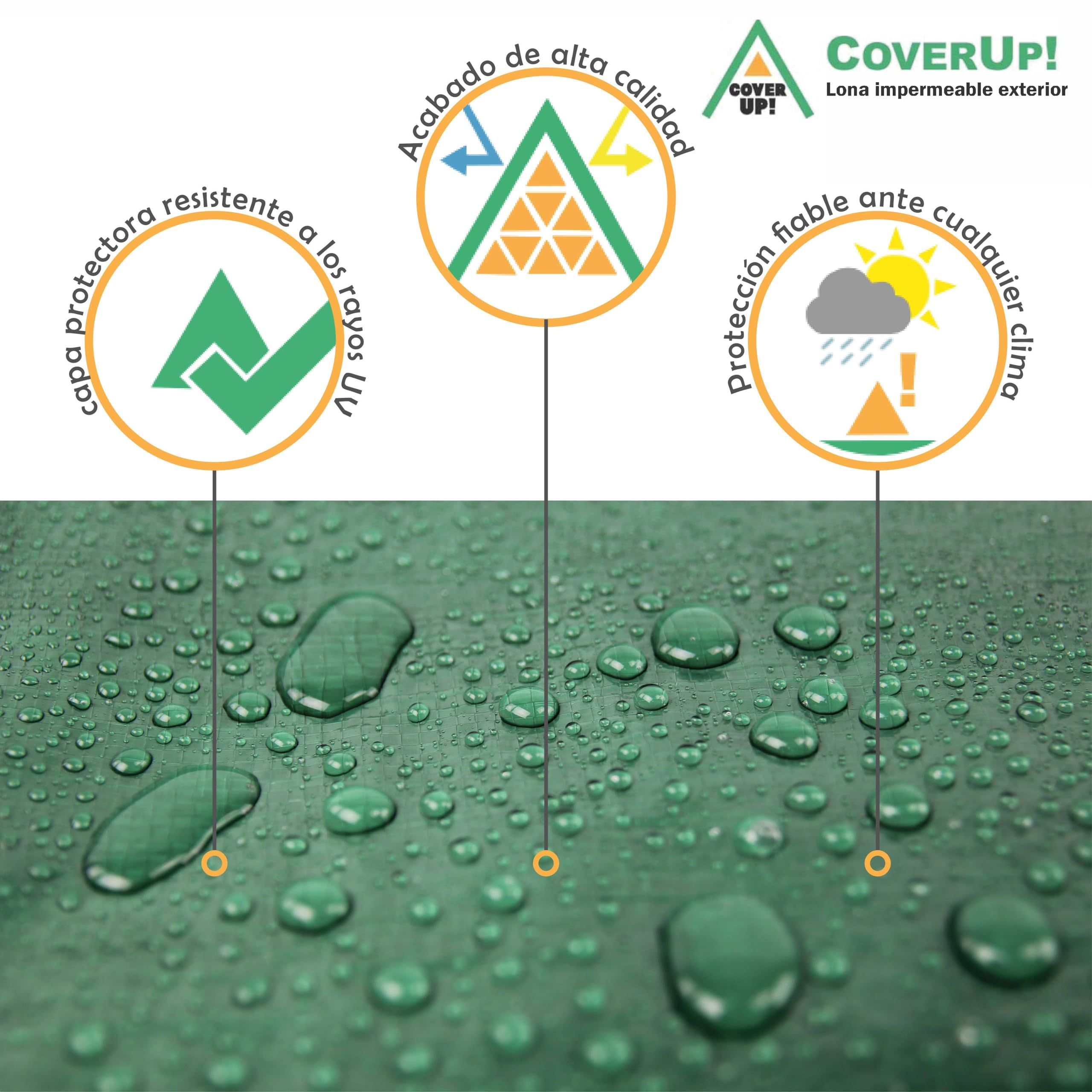 CoverUp! Lona Impermeable Verde 2×3 m 120 g/m² con 12 m Cuerda y Ojales Aluminio – Resistente UV y desgarros – Cobertura Exterior Multiuso — view 3