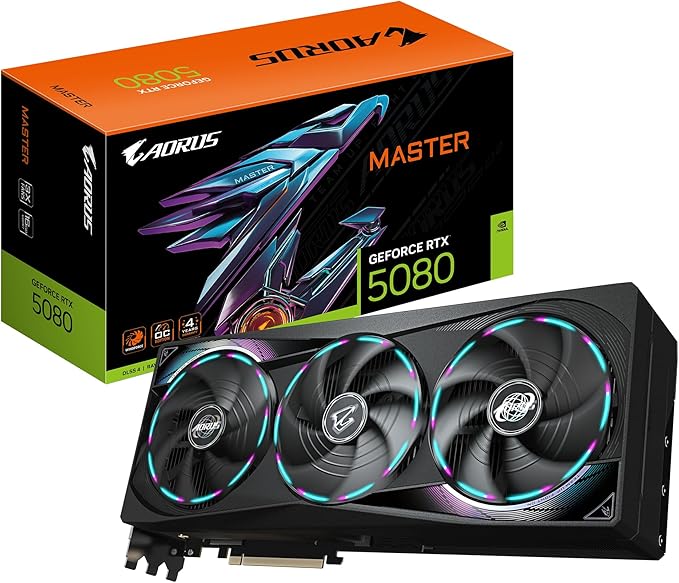 Gigabyte AORUS GeForce RTX 5080 MASTER 16G Scheda Grafica - 16GB GDDR7, 256 bit, PCI-E 5.0, 2805MHz Core Clock, 3 x DisplayPort, 1 x HDMI, GV-N5080AORUS M-16GD