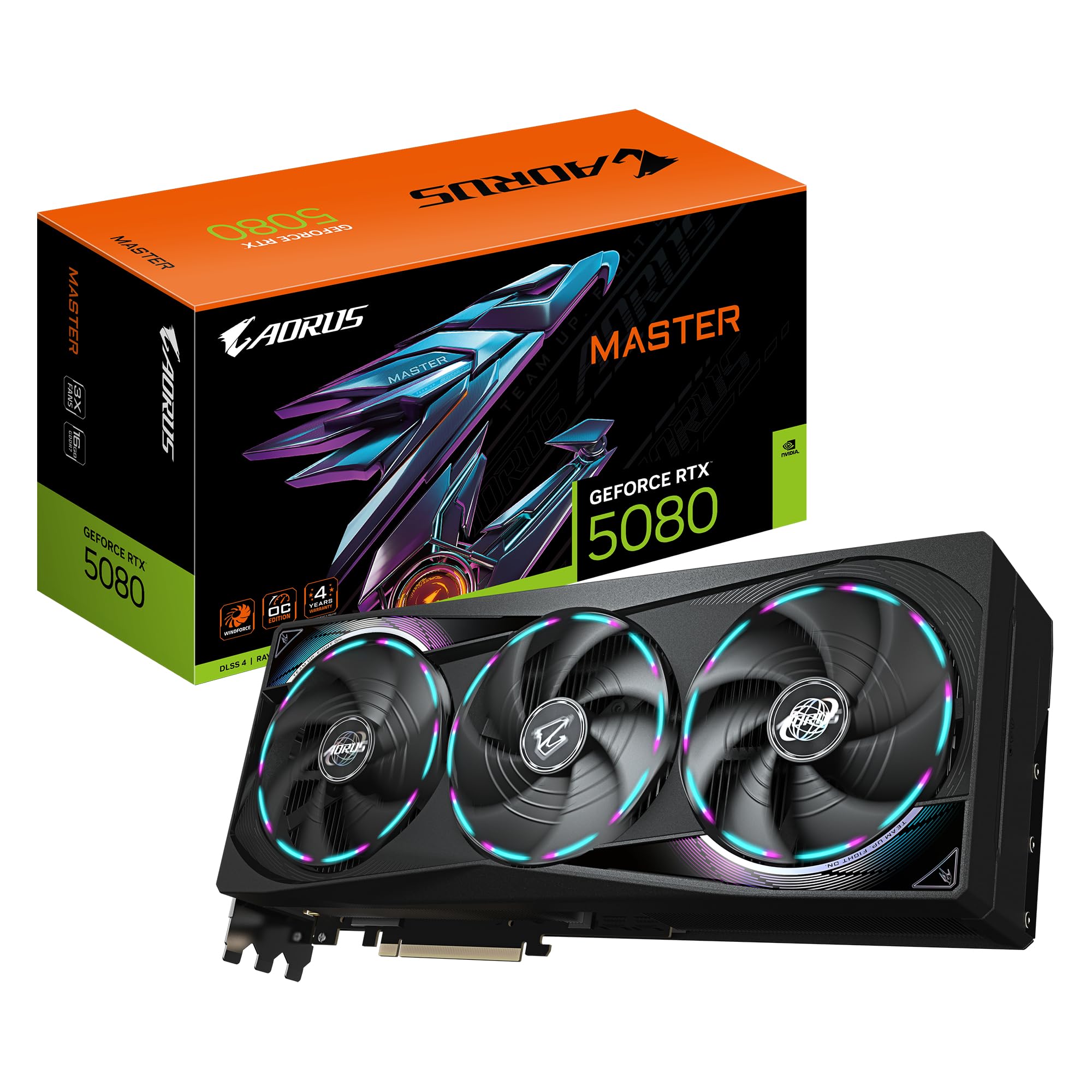 Gigabyte AORUS GeForce RTX 5080 Master 16G Grafikkarte - 16GB GDDR7, 256 Bit, PCI-E 5.0, 2805MHz Core Clock, 3 x DisplayPort, 1 x HDMI, GV-N5080AORUS M-16GD