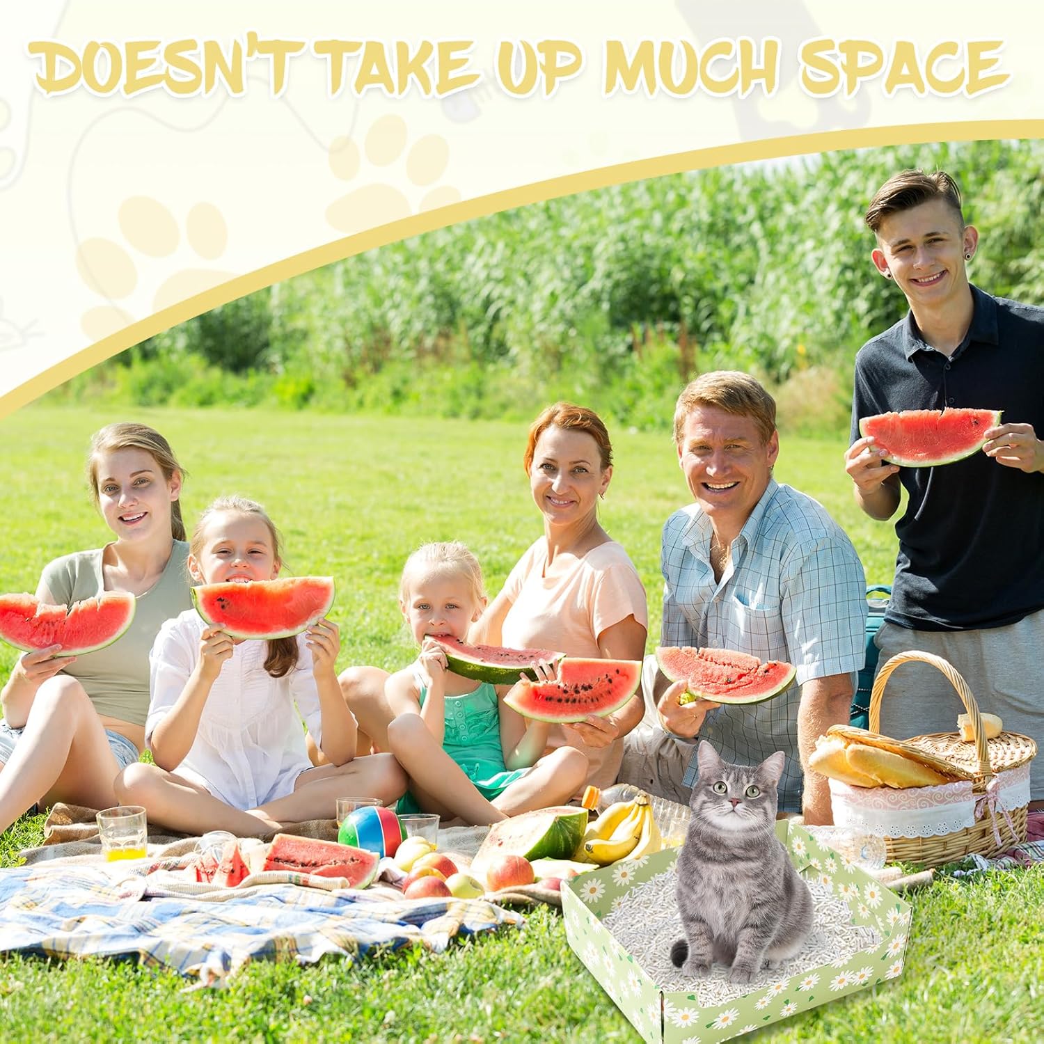 20Pcs Disposable Litter Boxes for Cats Foldable Yellow Green Daisy Pet Litter Pan with Scoop Portable Paper Toilet Tray for Multi-Cats Small Pets Travel