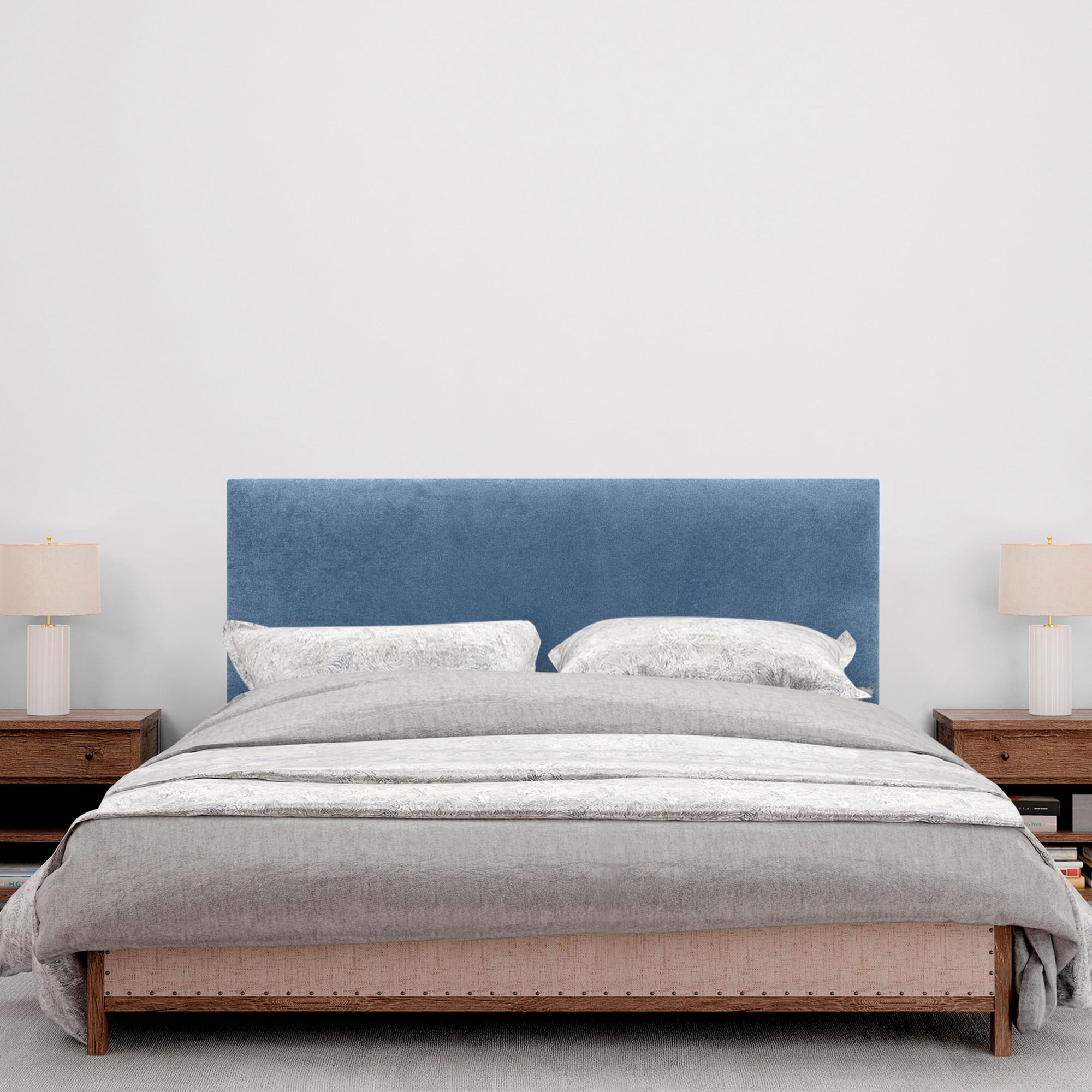 DHOME Testata in similpelle o tessuto AQUALINE Testata imbottita liscia Testata letto di lusso (Tessuto Blu, 160cm (Lits 150/160))