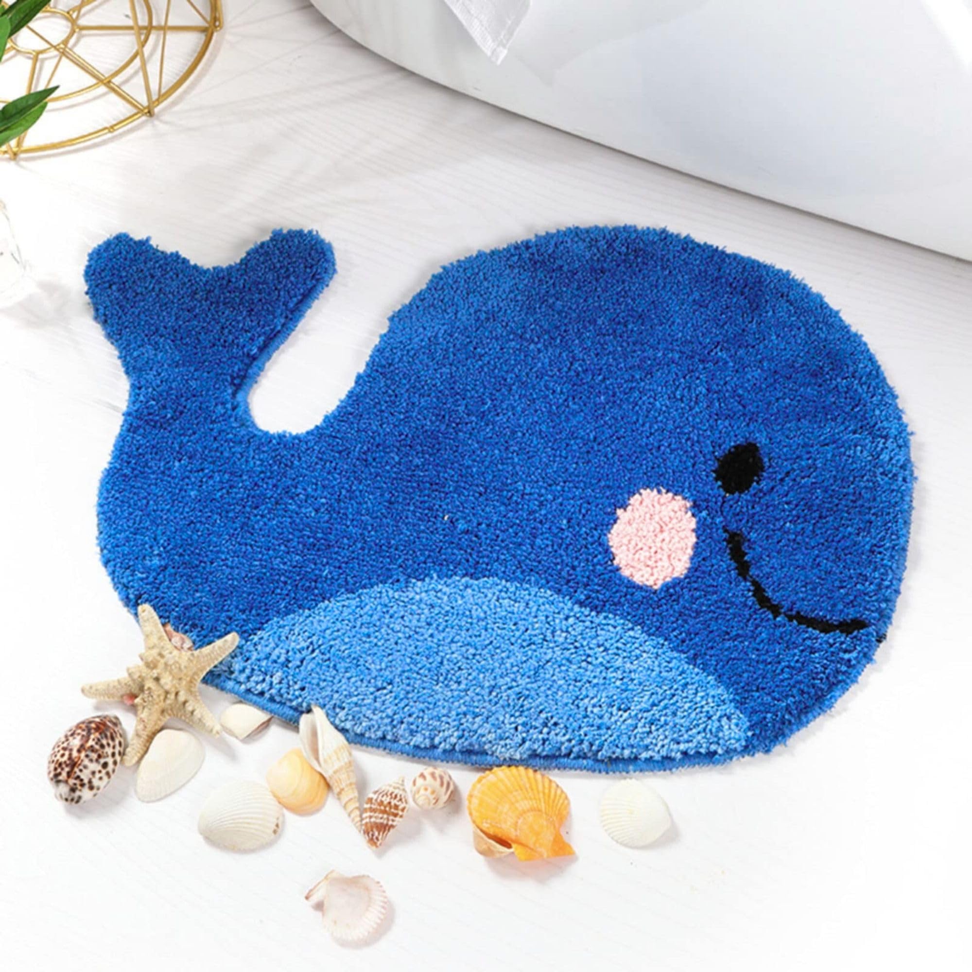 Sagielio Kids Bathroom Rug, Cute Whale Blue Non-Slip Microfiber Bath Mat Terry, Washable Water Absorbent Floor Mat for Boys and Girls, Perfect for