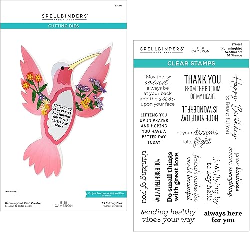 Spellbinders Bibi Cameron - Juego de troqueles para creador de tarjetas de colibrí y sentimientos de colibrí a juego, juego de sellos transparentes