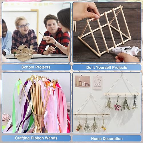 Miniatura 7 de Mart Cobra Varillas de madera 400 piezas, 18" y 14" x 6", madera dura de abedul, redondas, para manualidades, pasadores de pastel