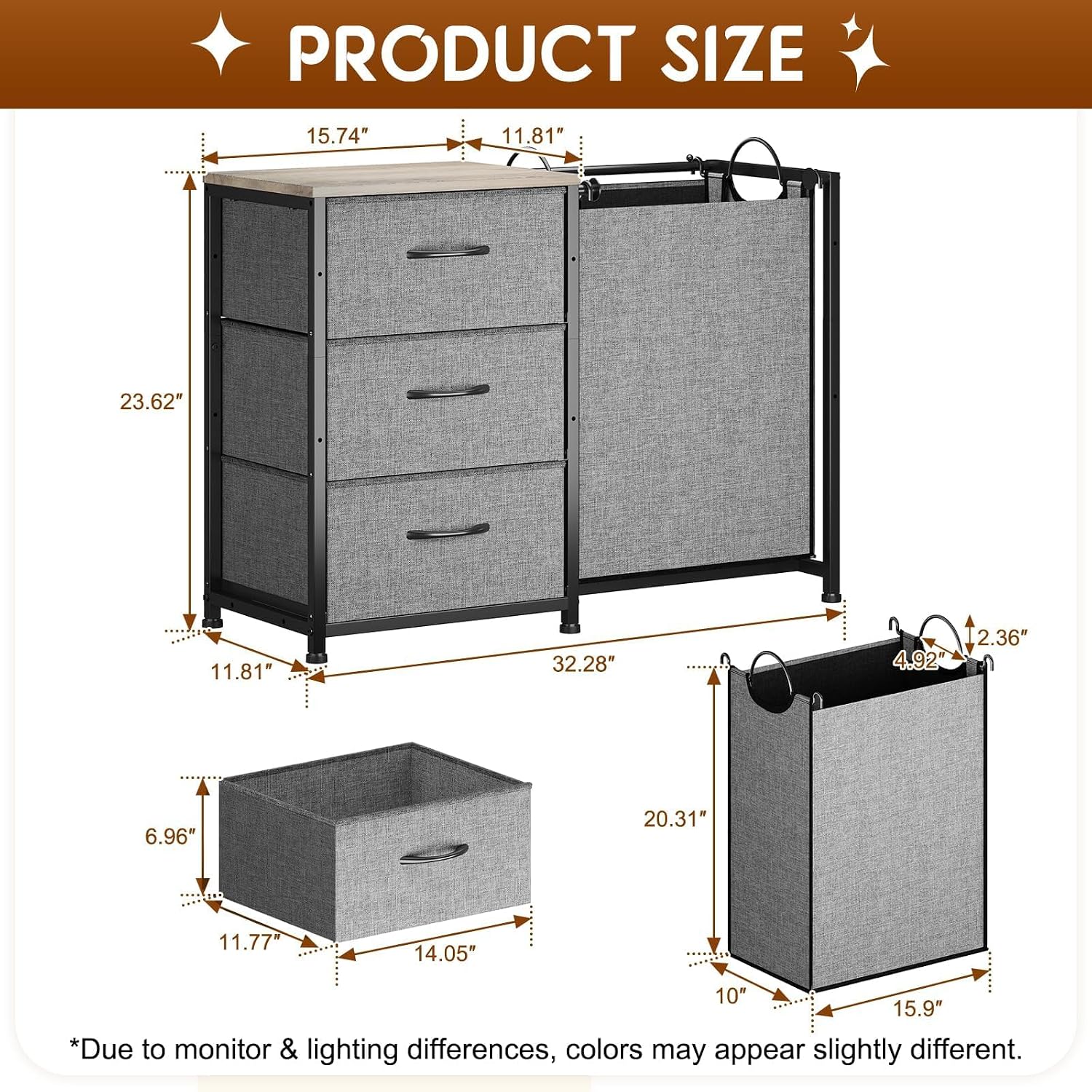 Hongtamoya 2-in-1 Closet Organizers and Storage, 3 Drawer for Closet, Grey