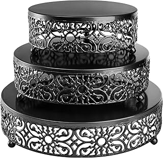 Hedume Set of 3 Metal Cake Stand, Black Round Cake Stand, 8