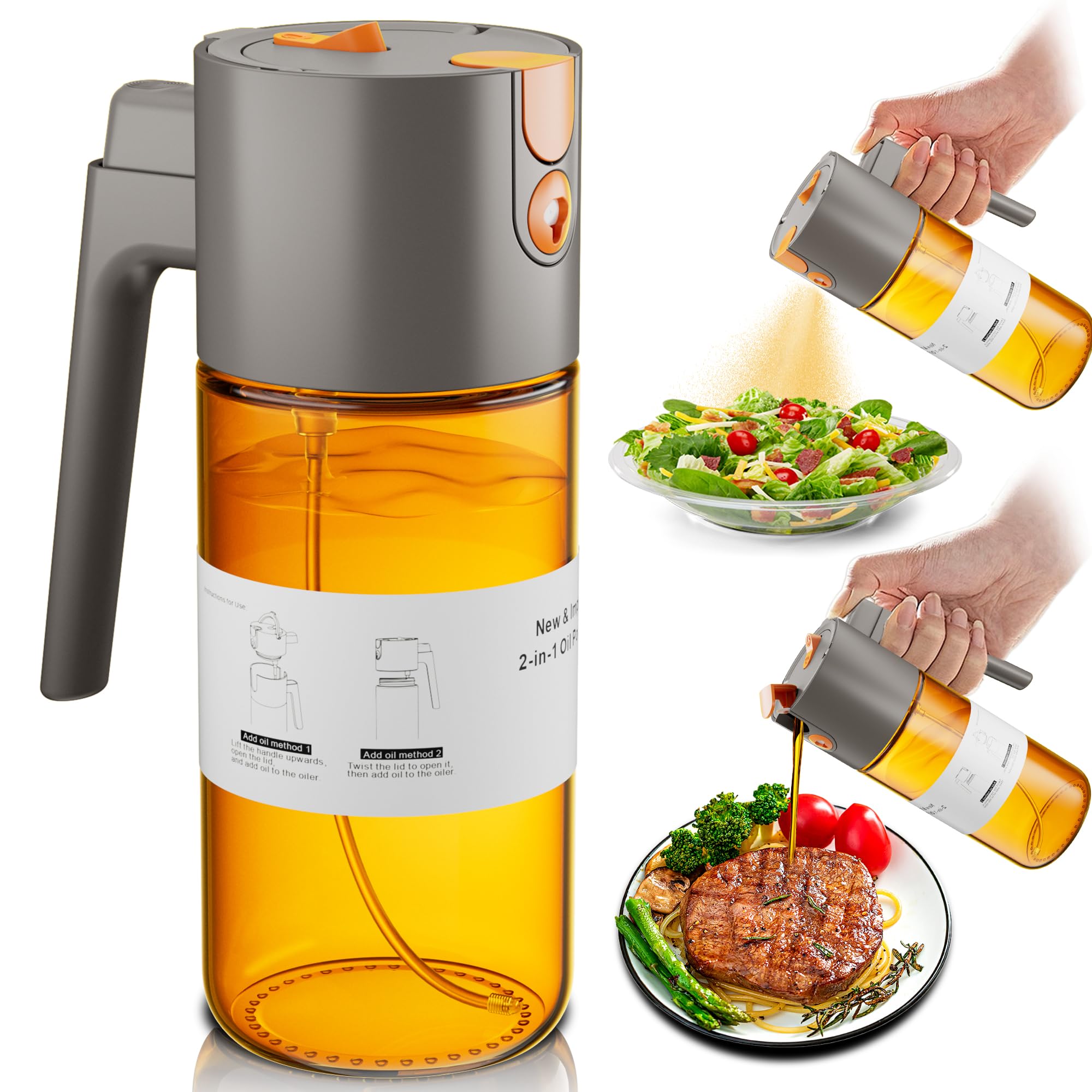 Olive Oil Sprayer &amp; Dispenser Bottle for Cooking 17oz Dark Glass Oil Mister