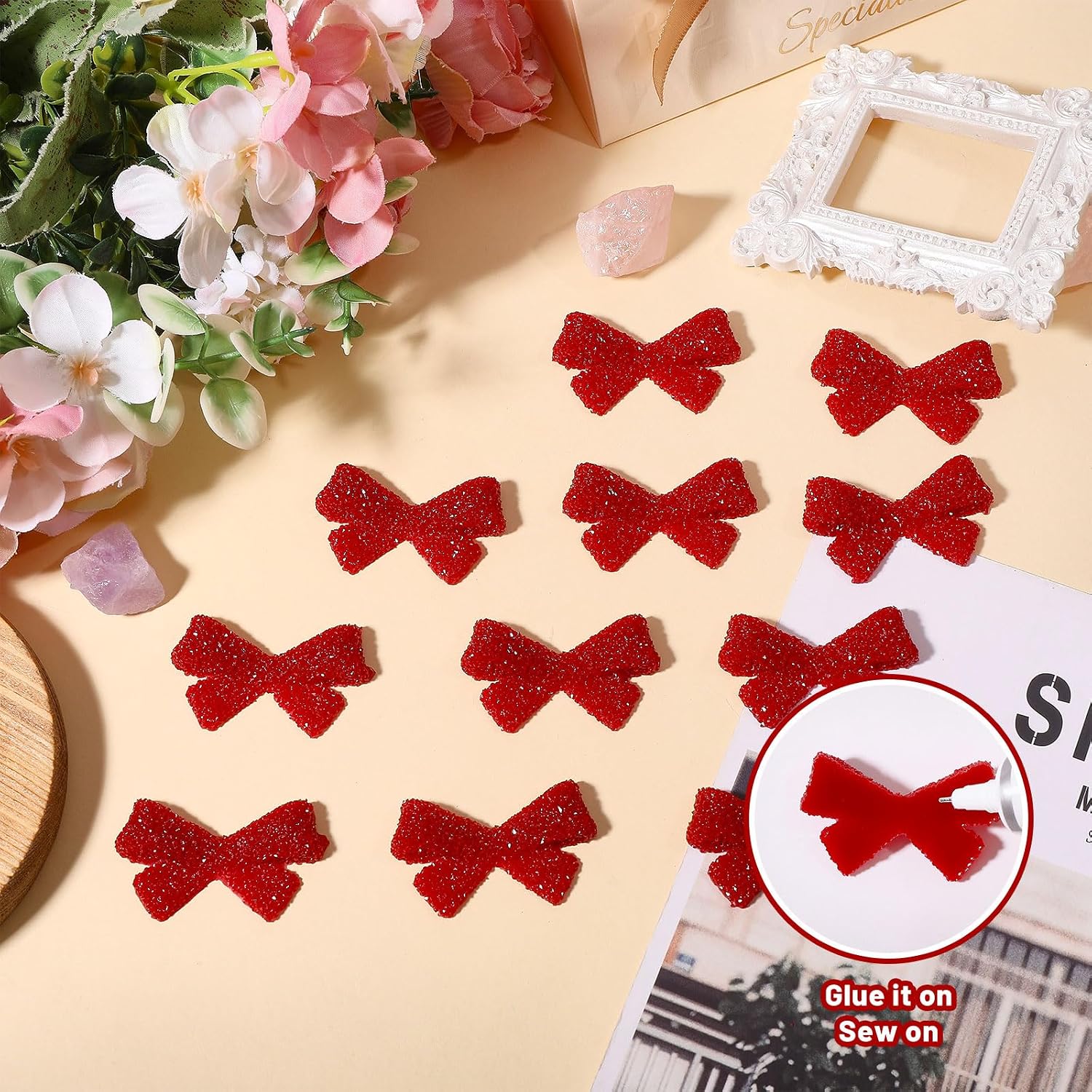 CHGCRAFT 30 Pcs Bow Bling Charms Bow Rhinestone Case Charms Bowknot Resin Rhinestone Phone Case Charm for DIY Clothes Sewing Beads Phone Case Decorations, Dark Red image 4