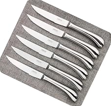 Steak Knives Set of 6 - Premium Stainless Steel Dishwasher Safe - Shiny Polished Blade & Handle Serrated Edge - UMOGI Cutlery Table Knife Set, 4.5''Dinner Knives Non Straight Edge