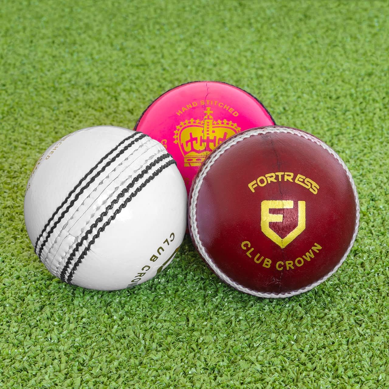 FORTRESS Club Crown Cricket Balls - MCC White/Red/Pink Ball Colours