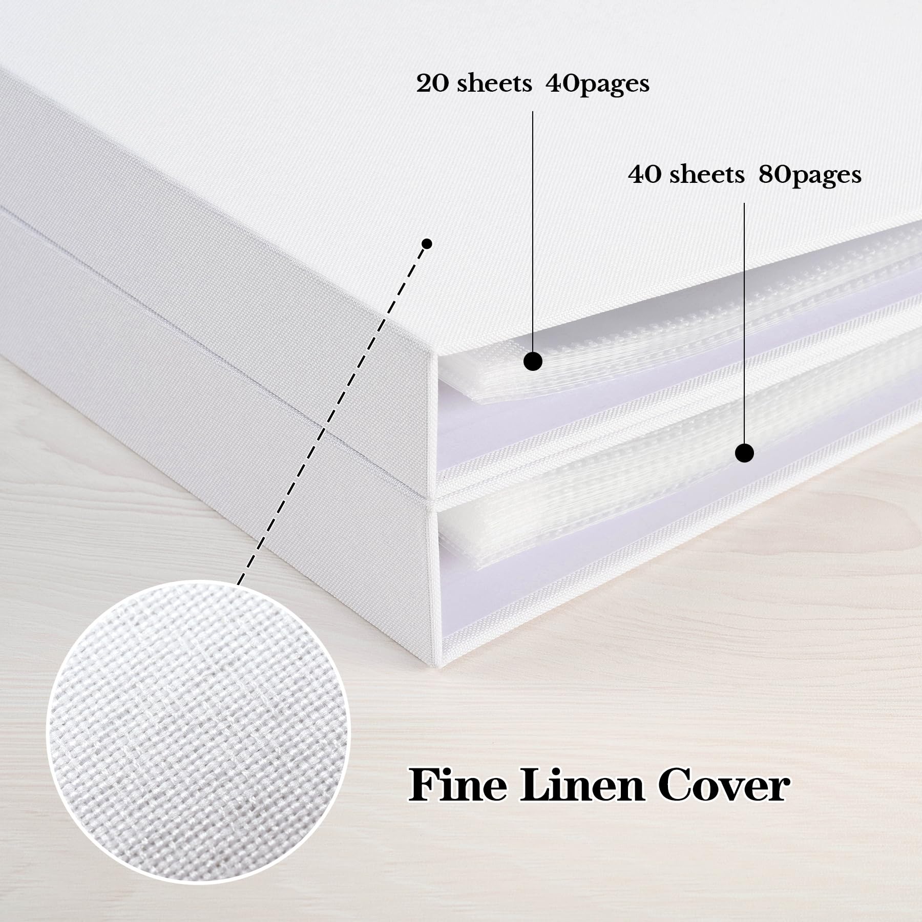 Mublalbum - Album fotografico da 30,5 x 30,5 cm con 40 buste in plastica, 80 pagine, copertina in lino, raccoglitore a 3 anelli per matrimoni, bambini, famiglia e progetti fai da te (bianco)