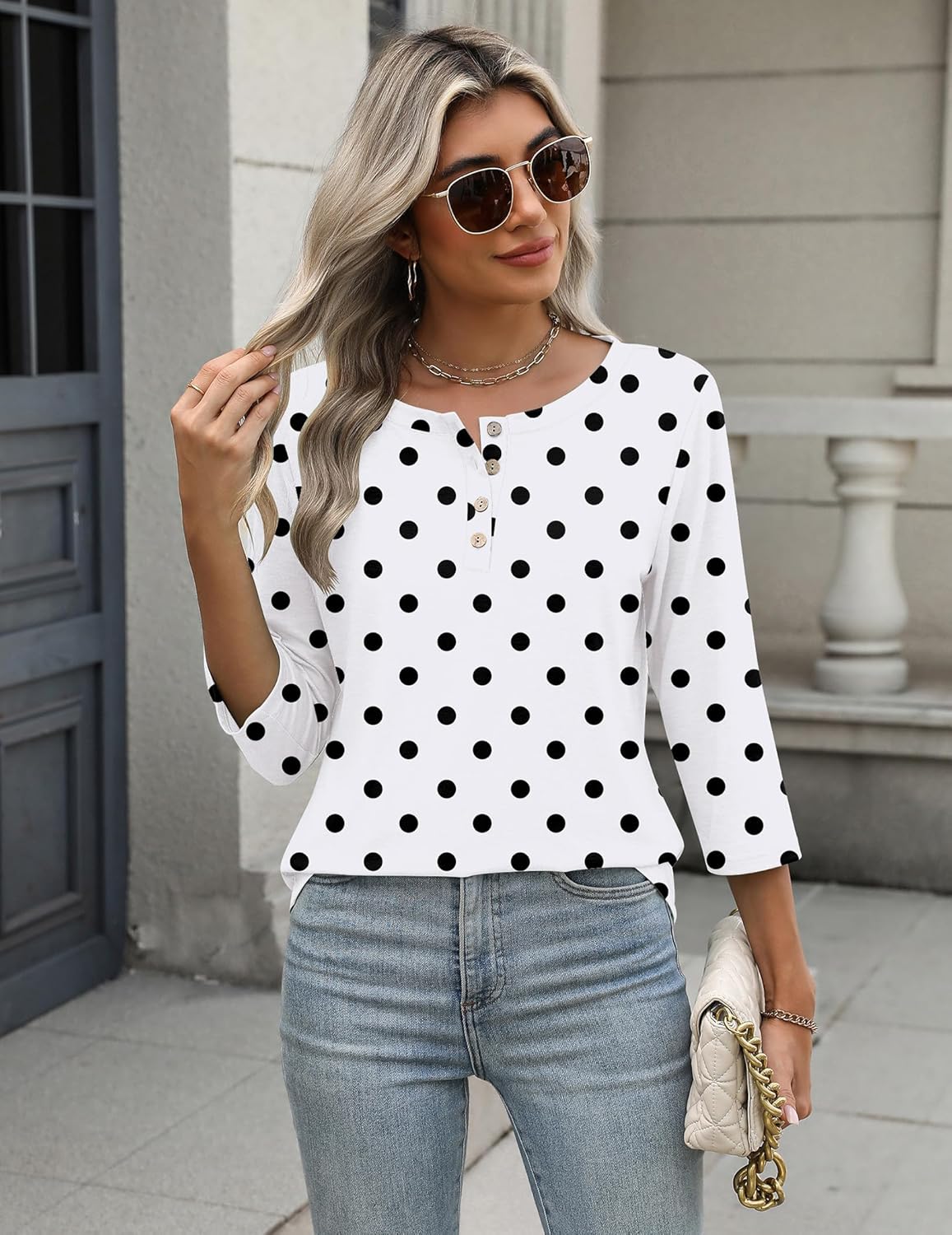 Zeagoo 3/4 Length Sleeve Women Tops Crew Neck Blouses Dressy Casual Summer T Shirts Loose Fit Business Work Clothes - Image 3