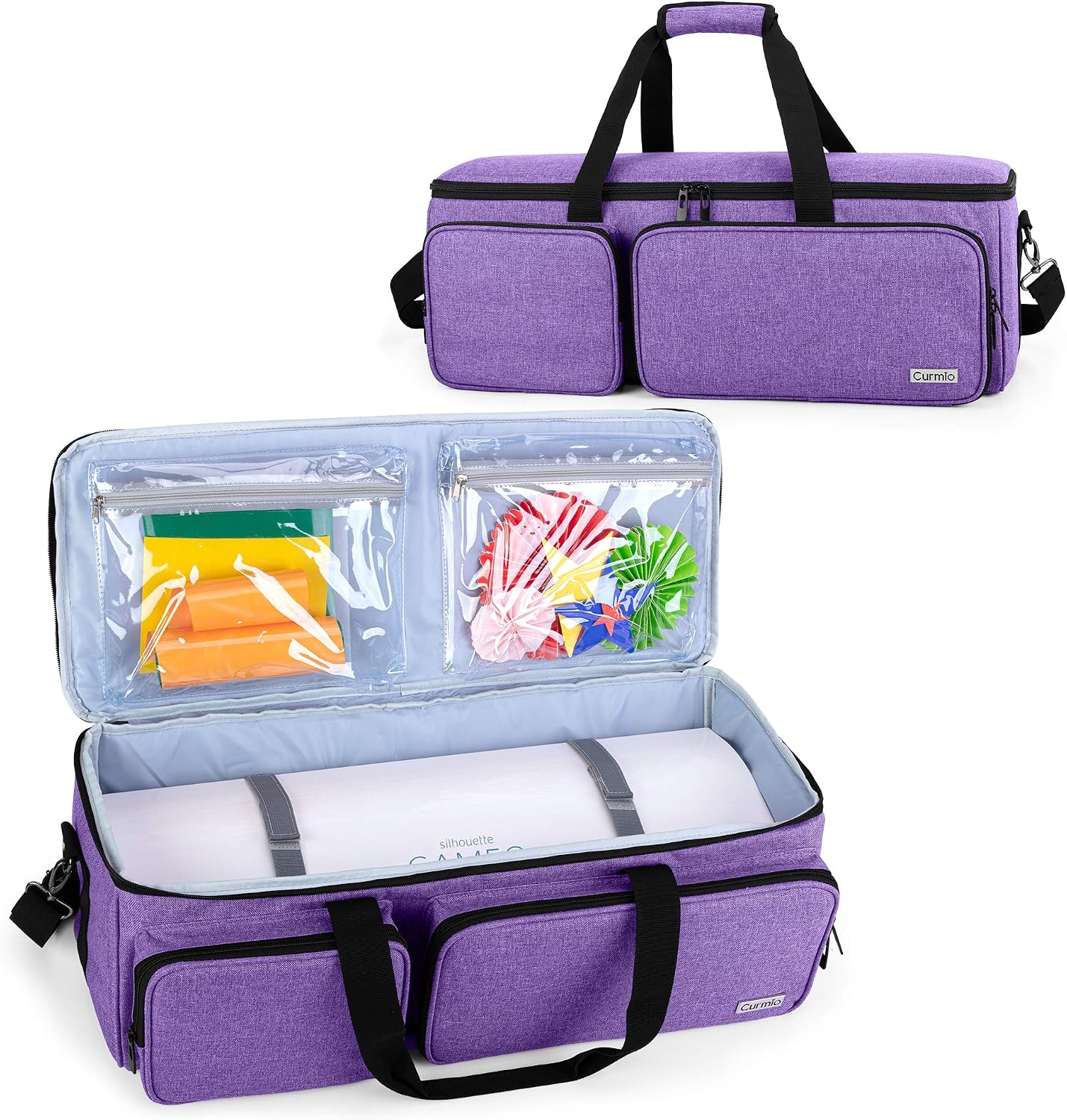 CURMIO Carrying Case Compatible with Cricut Explore Air 2, Cricut Maker, Silhouette Cameo 4 and Cameo 3, Travel Storage Bag with Pockets for Craft Tools and Accessories, Purple