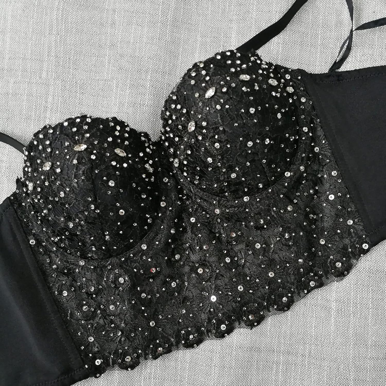 Women's Lace Rhinestone Bustier corset Wedding Party Crop Top Bra Vest - Image 5