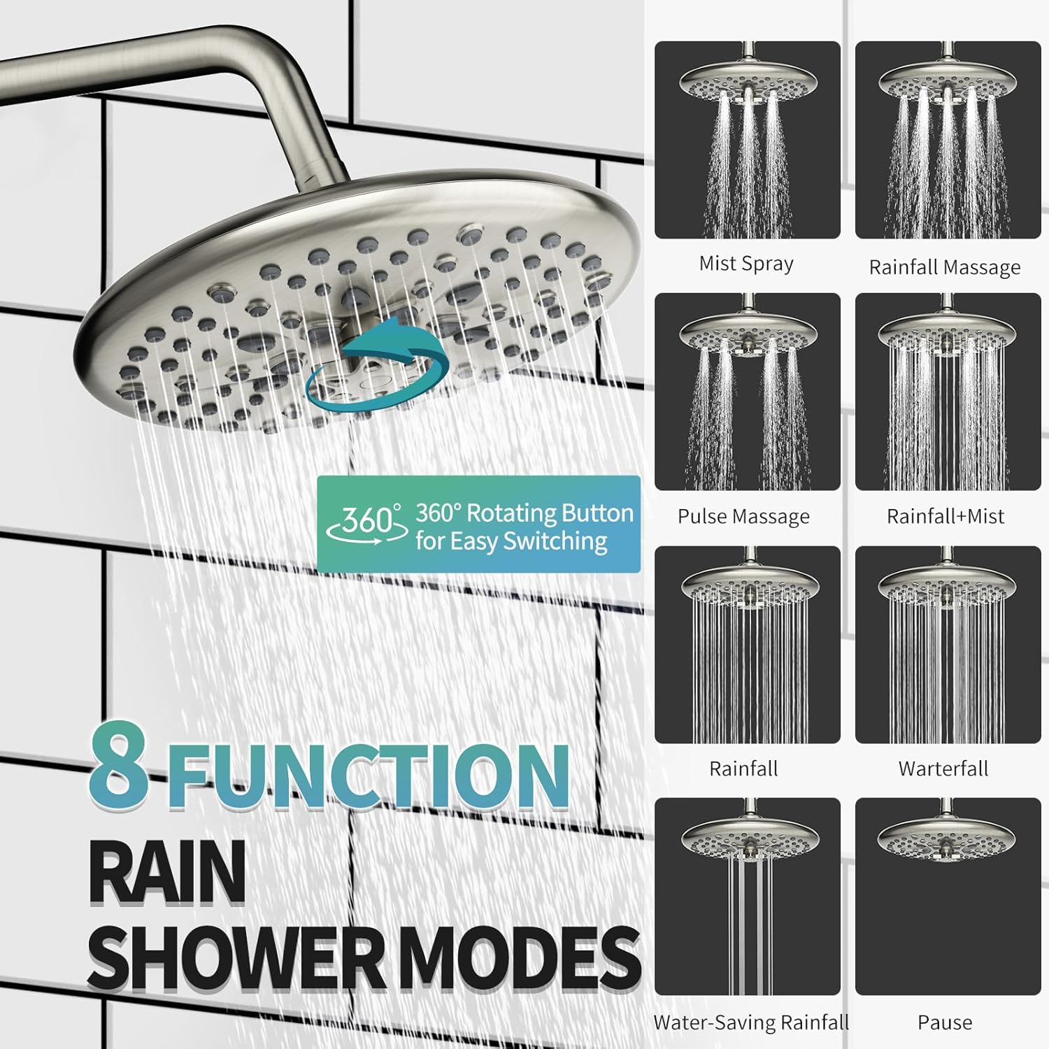 SR SUN RISE Shower Faucet - 10 Inch Multifunctional High Pressure Shower Head System with Handheld Shower Head Fixtures - Valve Included - Brushed Nickel - Image 3