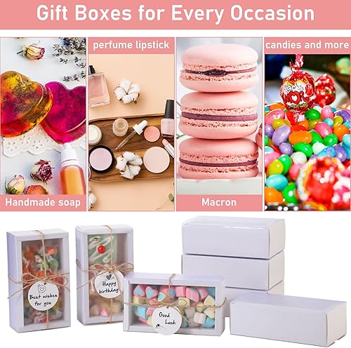 Miniatura 5 de 50 juegos de cajas rectangulares de papel kraft con ventana, cajas de jabón caseras, caja de estraza con etiquetas en blanco y cuerda de yute para