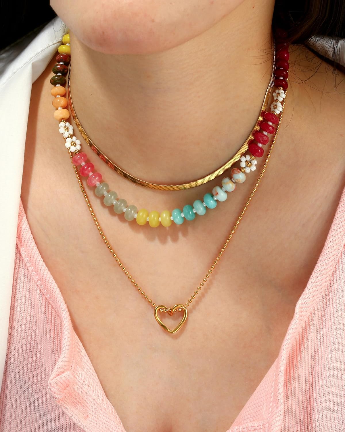 Elegance 11 designs Gemstone Beaded Necklaces For Women Rainbow Natural Stone Boho Waterproof Trendy Necklaces For Women Gift 16.5 inch - Image 4