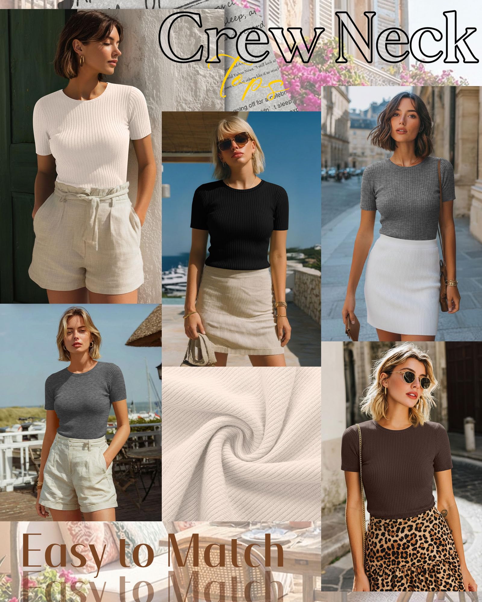 Neer Paquete de 4 camisetas acanaladas de algodón de manga corta para mujer, camisetas básicas de cuello redondo, camisas casuales de moda de verano 2026