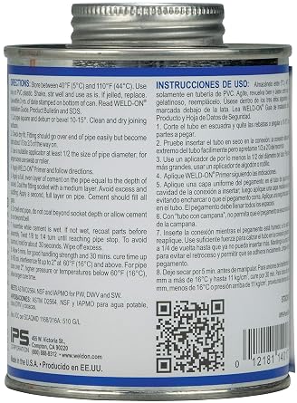 Weld-On 14017 782 PVC Heavy-Bodied High Strength Plumbing Solvent Cement - Medium-Setting and Low-VOC, Clear, 1 Pint (16 fl oz)