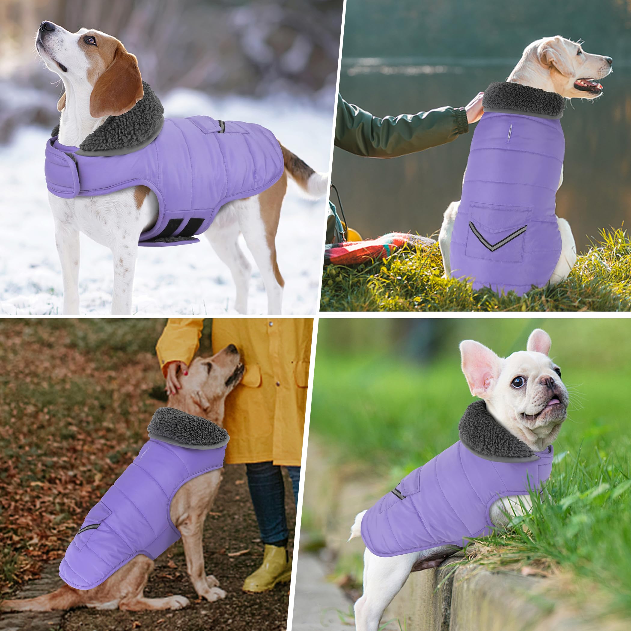 Petglad Abrigo para perro, chaqueta de invierno impermeable con bolsillo, chaleco reflectante ajustable para perro, suéter de forro polar cálido y acogedor para perros pequeños, medianos y