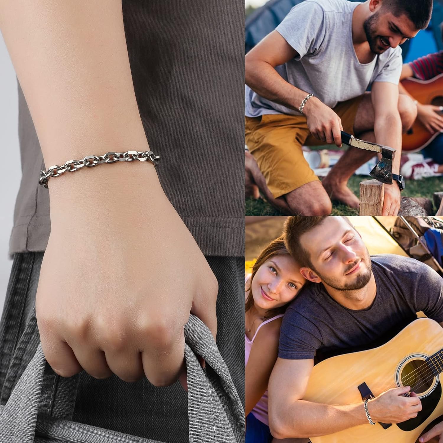 SanThree 7mm Pure Titanium Oval Link Bracelet, Diamond Cut Round Chain Bracelets for Men Women Birthday Valentines Father Anniversary Jewelry Gifts, 7.87"