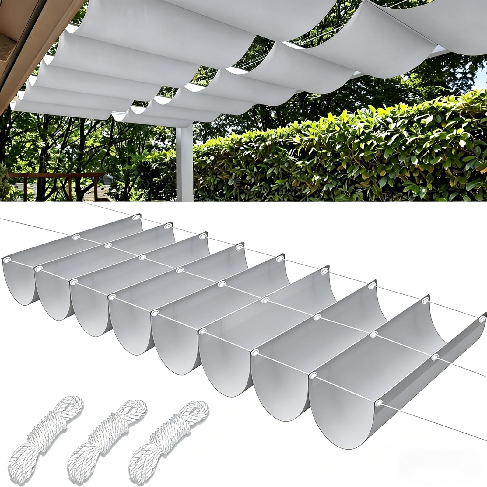 Retractable wave-shaped garden pergola, Reinforced edging to prevent deformation scalable gazebo, Water-free pergola, Easy installation-E||150x900cm