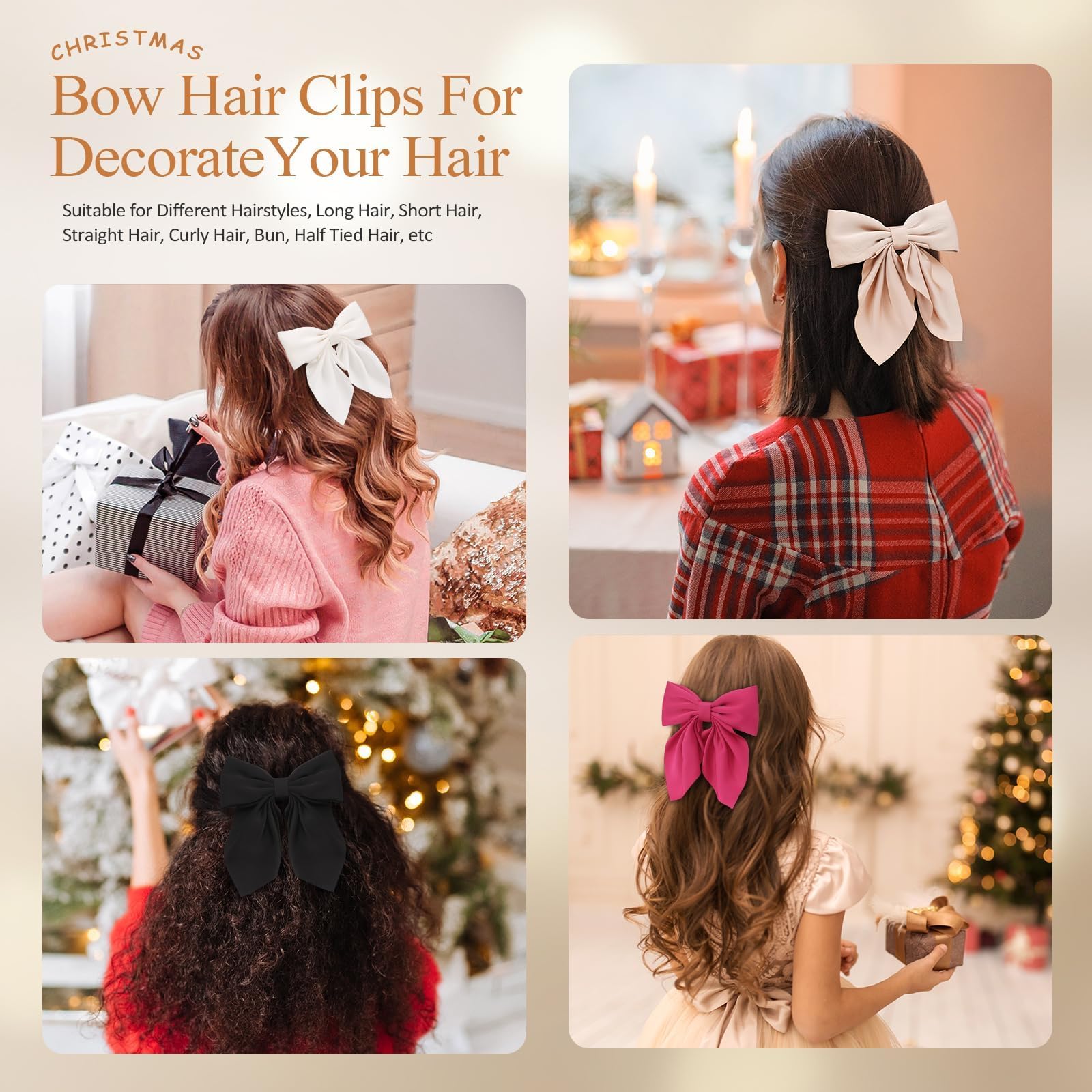 Amazon.com : 6Pcs Hair Bows for Women, Bow Hair Clips, Silky  display picture 1
