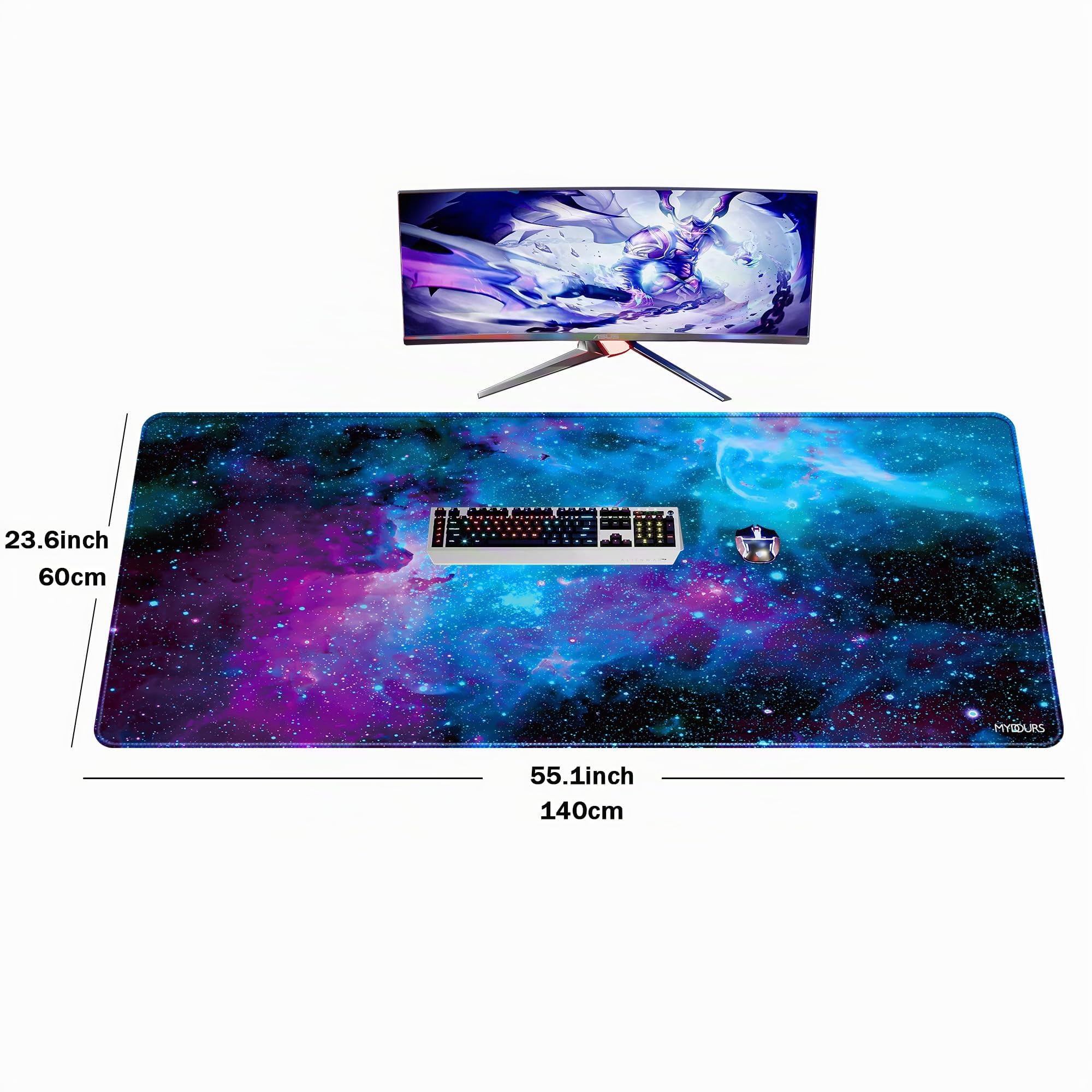 Mydours 1400x600mm Tappetino Mouse Gaming, Super Grande Tappetino per Mouse, Tappetino Scrivania con Superficie in Antiscivolo Gomma e Liscio Tessuto, Sottomano per Ufficio e la Casa (Universo)