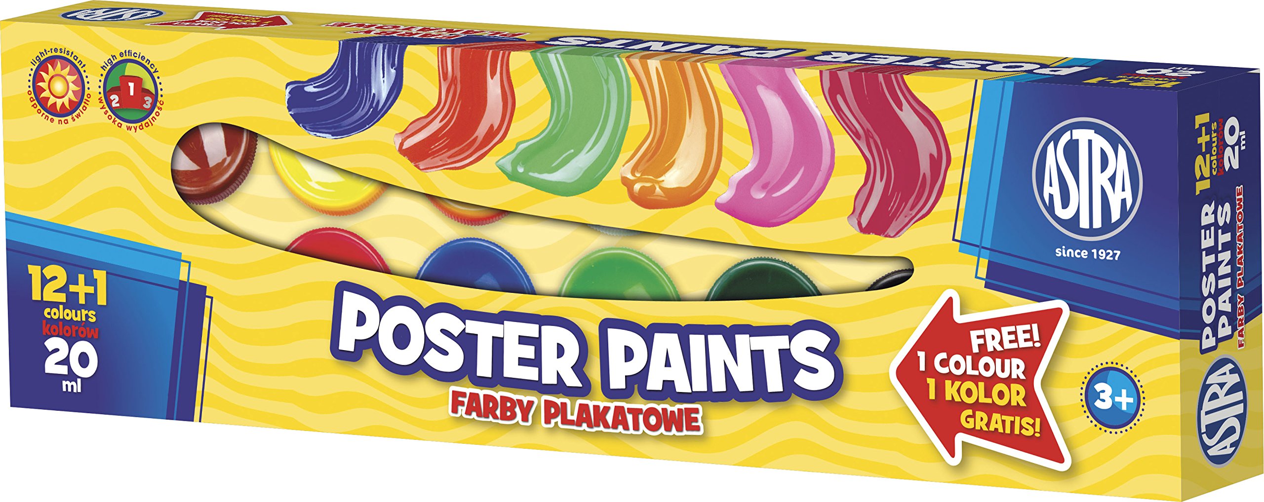 Farby plakatowe Astra 13 kolorów - 20 ml 12+1 kolor gratis